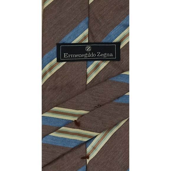 ERMENEGILDO ZEGNA Brown Striped Silk Tie ITALY 58"/ 3.5" EC - Picture 2 of 3